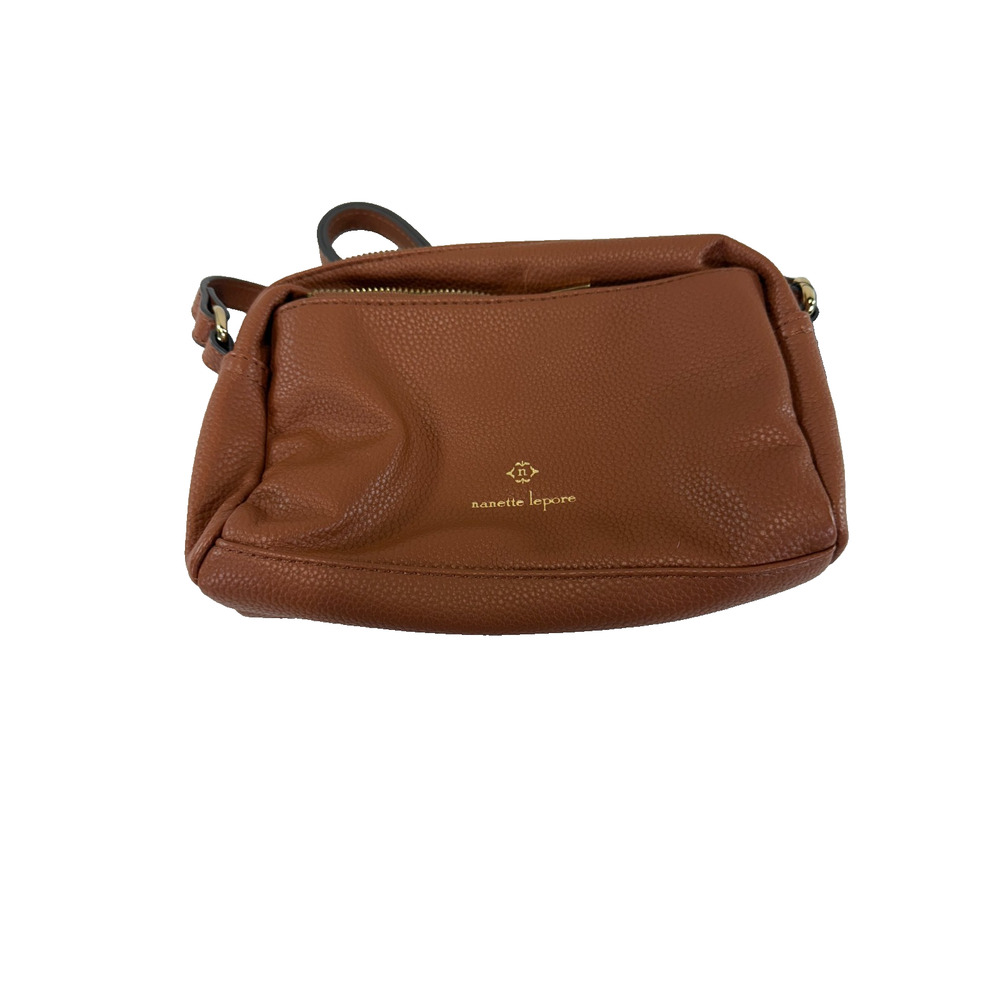 Nanette Lepore Crossbody Purse‎ Pebbled Vegan Leather Zipper Caramel Brown New